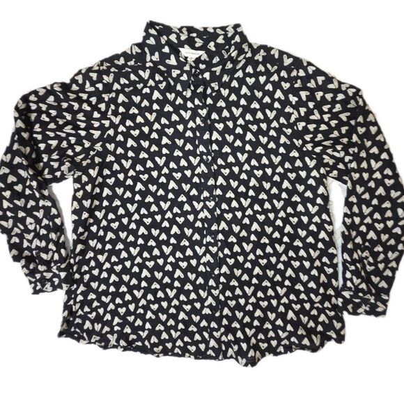 Lucky Brand, Heart Pattern, Sz Large, Black Long Sleeve Button Down Collared top - Picture 1 of 3